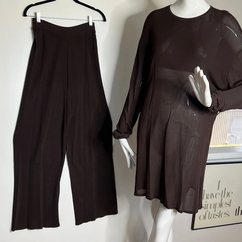 Yves Saint Laurent Sz 36 Vintage Two Piece 100% Knit Viscose Pant Tunic Set